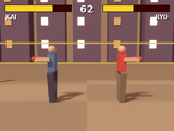 Two fighters facing off on a city rooftop with health bars.